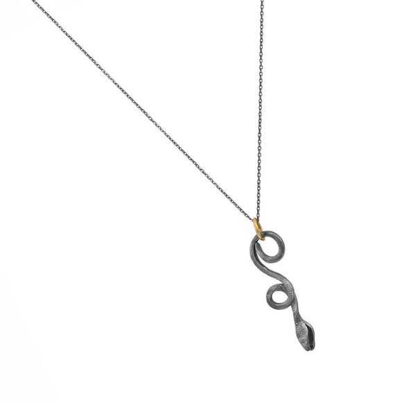 0.01ct Dia. 925 Silver & 24K Gold Snake Necklace - Picture 3 of 6